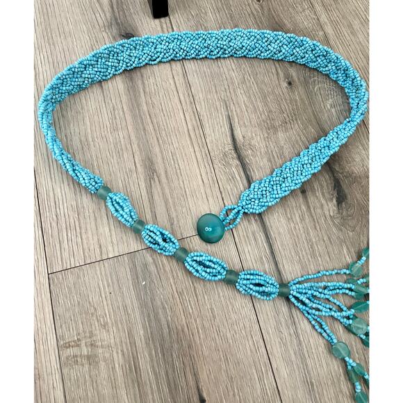 Turquoise seed bead belt with aquamarine beads from Indonesia - Picture 4 of 5